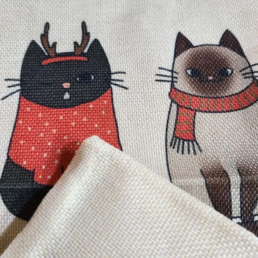 Cat Christmas Pillow Cover Decorative Throw Case Sofa Couch Holiday Accent Decor